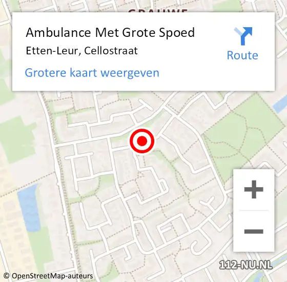 Locatie op kaart van de 112 melding: Ambulance Met Grote Spoed Naar Etten-Leur, Cellostraat op 20 november 2018 08:29