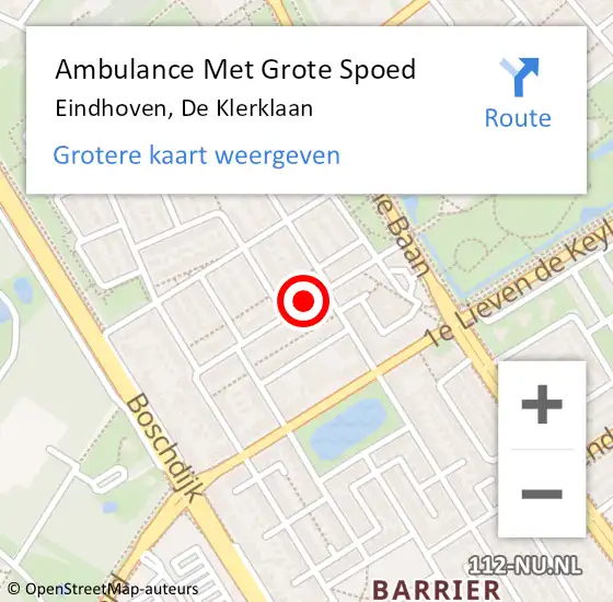 Locatie op kaart van de 112 melding: Ambulance Met Grote Spoed Naar Eindhoven, De Klerklaan op 20 november 2018 09:13