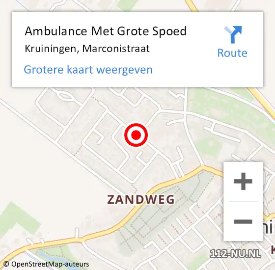 Locatie op kaart van de 112 melding: Ambulance Met Grote Spoed Naar Kruiningen, Marconistraat op 20 november 2018 09:30