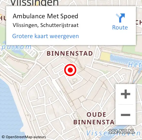 Locatie op kaart van de 112 melding: Ambulance Met Spoed Naar Vlissingen, Schutterijstraat op 20 november 2018 09:53