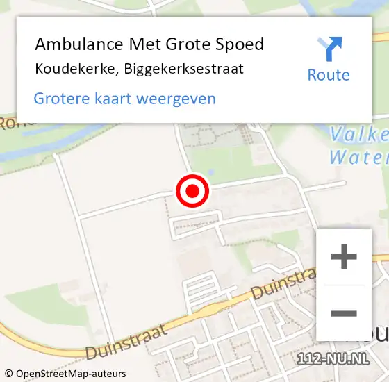 Locatie op kaart van de 112 melding: Ambulance Met Grote Spoed Naar Koudekerke, Biggekerksestraat op 20 november 2018 10:58