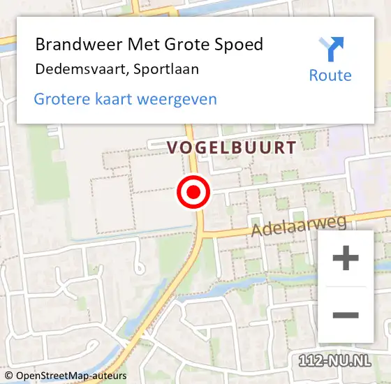 Locatie op kaart van de 112 melding: Brandweer Met Grote Spoed Naar Dedemsvaart, Sportlaan op 20 november 2018 11:06