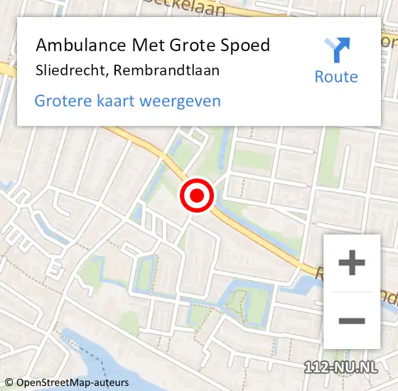 Locatie op kaart van de 112 melding: Ambulance Met Grote Spoed Naar Sliedrecht, Rembrandtlaan op 20 november 2018 11:08