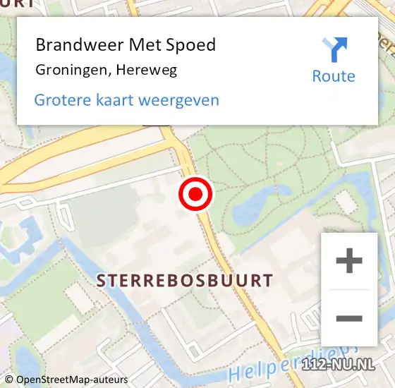 Locatie op kaart van de 112 melding: Brandweer Met Spoed Naar Groningen, Hereweg op 20 november 2018 12:31