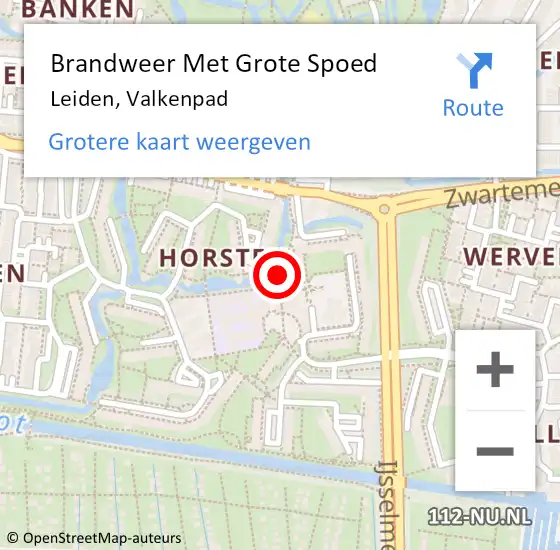 Locatie op kaart van de 112 melding: Brandweer Met Grote Spoed Naar Leiden, Valkenpad op 20 november 2018 12:59