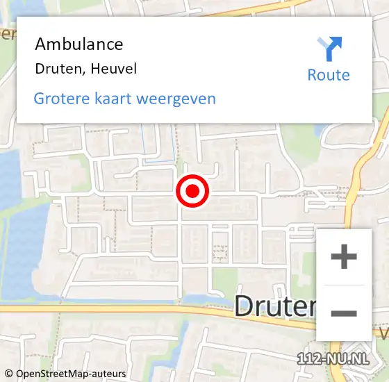 Locatie op kaart van de 112 melding: Ambulance Druten, Heuvel op 20 november 2018 13:21