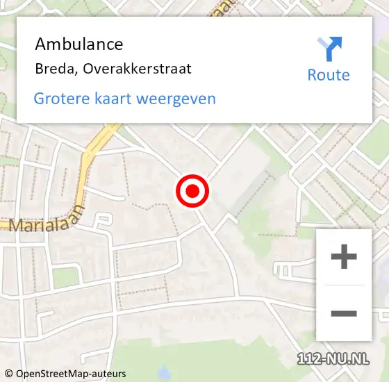 Locatie op kaart van de 112 melding: Ambulance Breda, Overakkerstraat op 20 november 2018 13:56