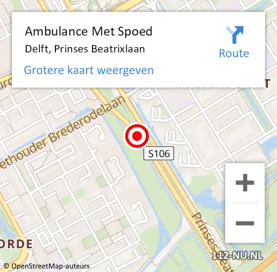 Locatie op kaart van de 112 melding: Ambulance Met Spoed Naar Delft, Prinses Beatrixlaan op 20 november 2018 14:46