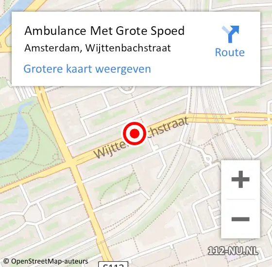 Locatie op kaart van de 112 melding: Ambulance Met Grote Spoed Naar Amsterdam, Wijttenbachstraat op 20 november 2018 15:16