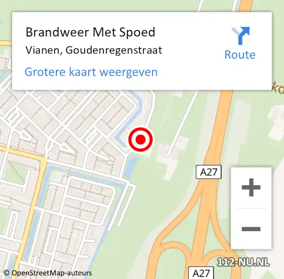 Locatie op kaart van de 112 melding: Brandweer Met Spoed Naar Vianen, Goudenregenstraat op 15 maart 2014 08:58