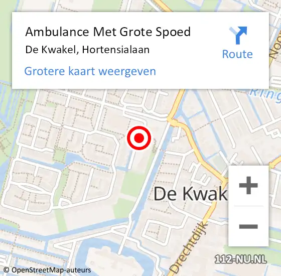 Locatie op kaart van de 112 melding: Ambulance Met Grote Spoed Naar De Kwakel, Hortensialaan op 20 november 2018 16:54