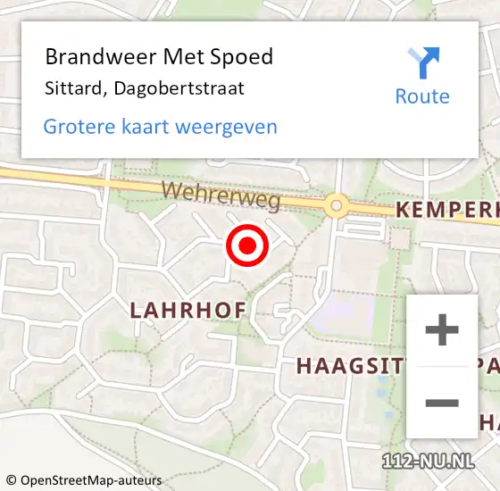 Locatie op kaart van de 112 melding: Brandweer Met Spoed Naar Sittard, Dagobertstraat op 20 november 2018 17:52