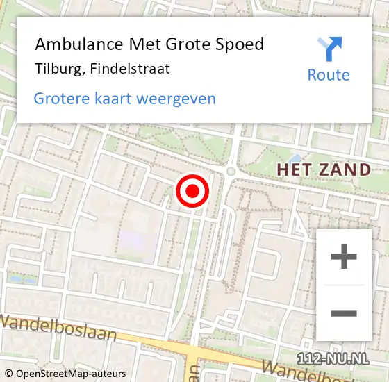 Locatie op kaart van de 112 melding: Ambulance Met Grote Spoed Naar Tilburg, Findelstraat op 20 november 2018 18:25