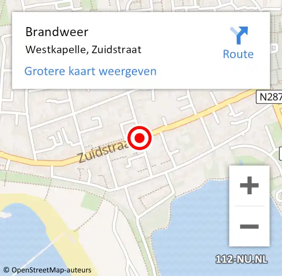 Locatie op kaart van de 112 melding: Brandweer Westkapelle, Zuidstraat op 20 november 2018 19:22