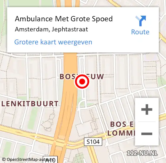 Locatie op kaart van de 112 melding: Ambulance Met Grote Spoed Naar Amsterdam, Jephtastraat op 20 november 2018 20:09