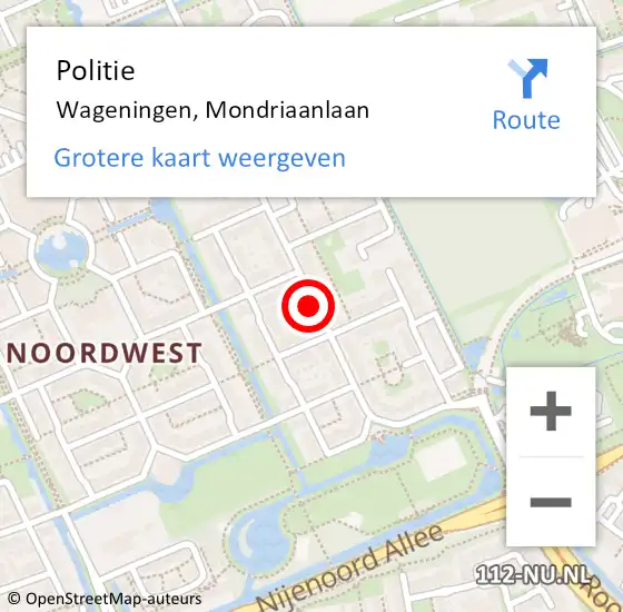 Locatie op kaart van de 112 melding: Politie Wageningen, Mondriaanlaan op 20 november 2018 20:19