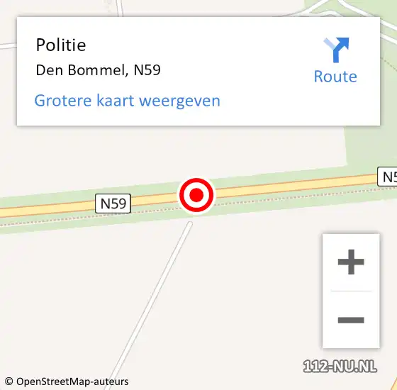 Locatie op kaart van de 112 melding: Politie Den Bommel, N59 op 20 november 2018 20:22