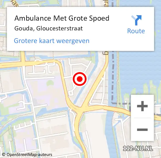 Locatie op kaart van de 112 melding: Ambulance Met Grote Spoed Naar Gouda, Gloucesterstraat op 20 november 2018 20:57