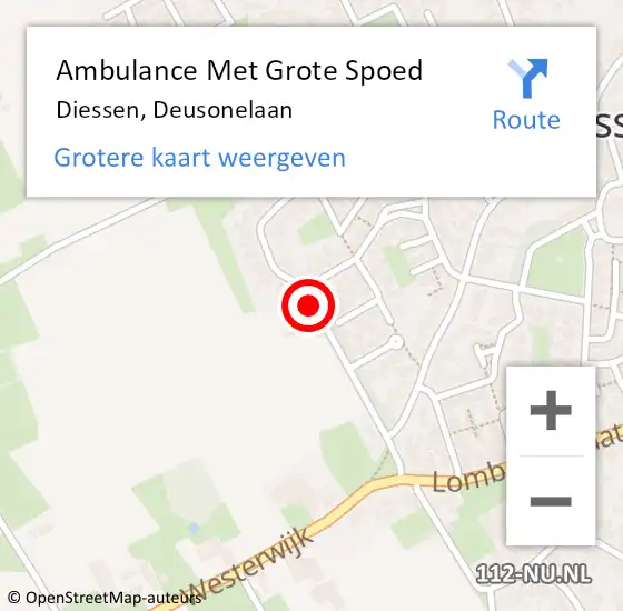 Locatie op kaart van de 112 melding: Ambulance Met Grote Spoed Naar Diessen, Deusonelaan op 20 november 2018 21:37