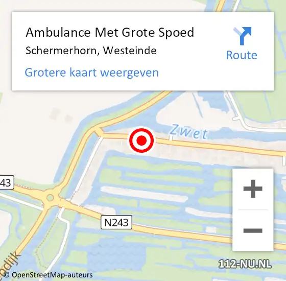 Locatie op kaart van de 112 melding: Ambulance Met Grote Spoed Naar Schermerhorn, Westeinde op 15 maart 2014 09:26