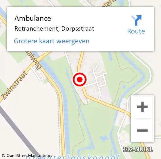 Locatie op kaart van de 112 melding: Ambulance Retranchement, Dorpsstraat op 20 november 2018 22:34