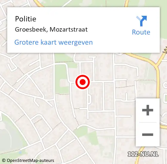 Locatie op kaart van de 112 melding: Politie Groesbeek, Mozartstraat op 20 november 2018 23:22