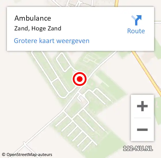 Locatie op kaart van de 112 melding: Ambulance Zand, Hoge Zand op 21 november 2018 00:19
