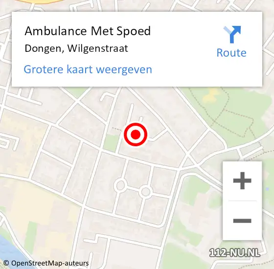 Locatie op kaart van de 112 melding: Ambulance Met Spoed Naar Dongen, Wilgenstraat op 21 november 2018 01:28