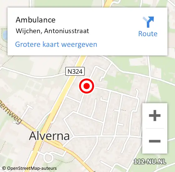 Locatie op kaart van de 112 melding: Ambulance Wijchen, Antoniusstraat op 21 november 2018 06:44