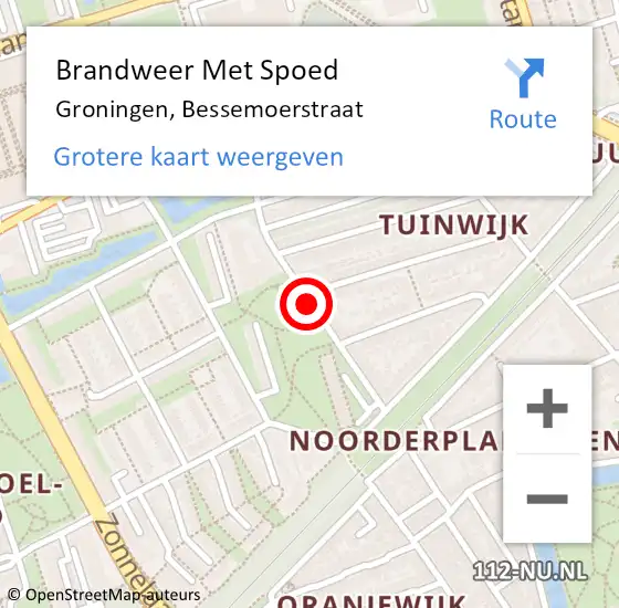 Locatie op kaart van de 112 melding: Brandweer Met Spoed Naar Groningen, Bessemoerstraat op 21 november 2018 08:25