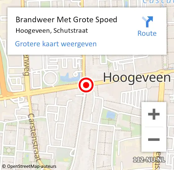 Locatie op kaart van de 112 melding: Brandweer Met Grote Spoed Naar Hoogeveen, Schutstraat op 21 november 2018 08:57