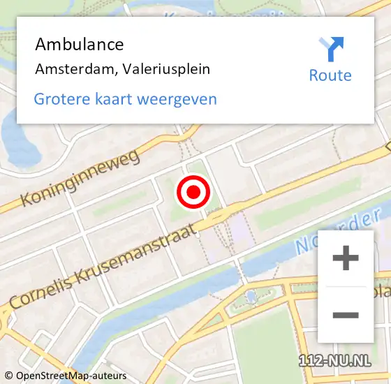 Locatie op kaart van de 112 melding: Ambulance Amsterdam, Valeriusplein op 21 november 2018 09:33