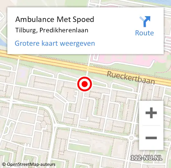Locatie op kaart van de 112 melding: Ambulance Met Spoed Naar Tilburg, Predikherenlaan op 21 november 2018 09:37