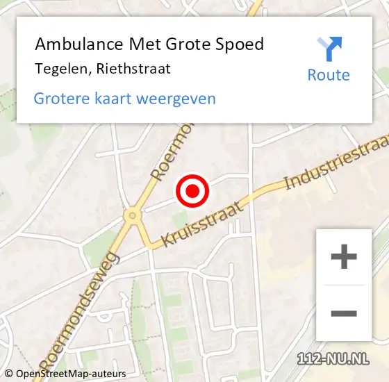 Locatie op kaart van de 112 melding: Ambulance Met Grote Spoed Naar Tegelen, Riethstraat op 21 november 2018 09:56