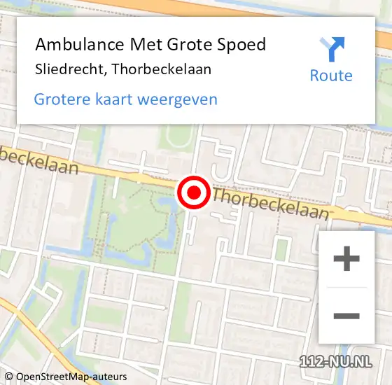 Locatie op kaart van de 112 melding: Ambulance Met Grote Spoed Naar Sliedrecht, Thorbeckelaan op 21 november 2018 10:18