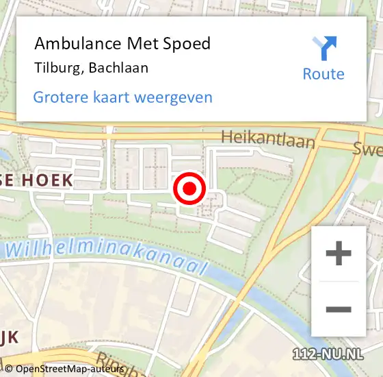 Locatie op kaart van de 112 melding: Ambulance Met Spoed Naar Tilburg, Bachlaan op 21 november 2018 10:20