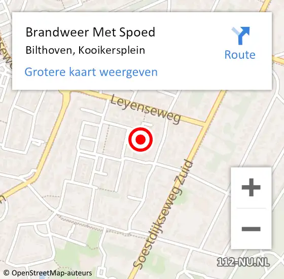 Locatie op kaart van de 112 melding: Brandweer Met Spoed Naar Bilthoven, Kooikersplein op 15 maart 2014 10:06