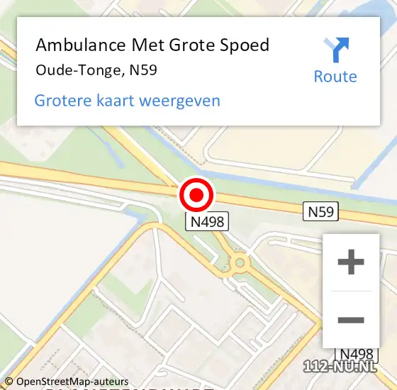 Locatie op kaart van de 112 melding: Ambulance Met Grote Spoed Naar Oude-Tonge, N59 hectometerpaal: 47,7 op 21 november 2018 10:38