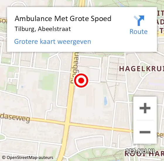 Locatie op kaart van de 112 melding: Ambulance Met Grote Spoed Naar Tilburg, Abeelstraat op 21 november 2018 11:02