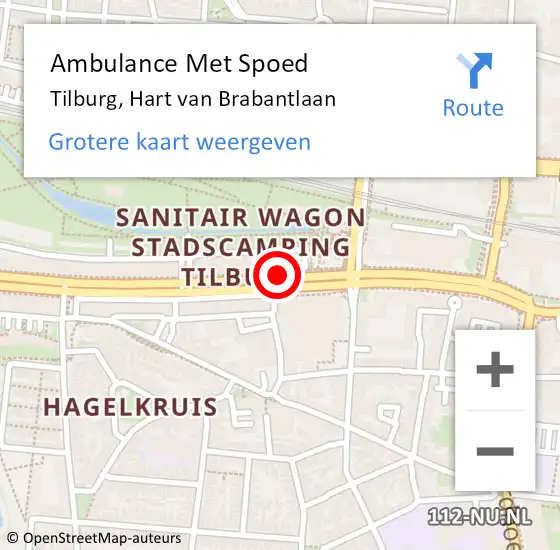 Locatie op kaart van de 112 melding: Ambulance Met Spoed Naar Tilburg, Hart van Brabantlaan op 21 november 2018 13:17