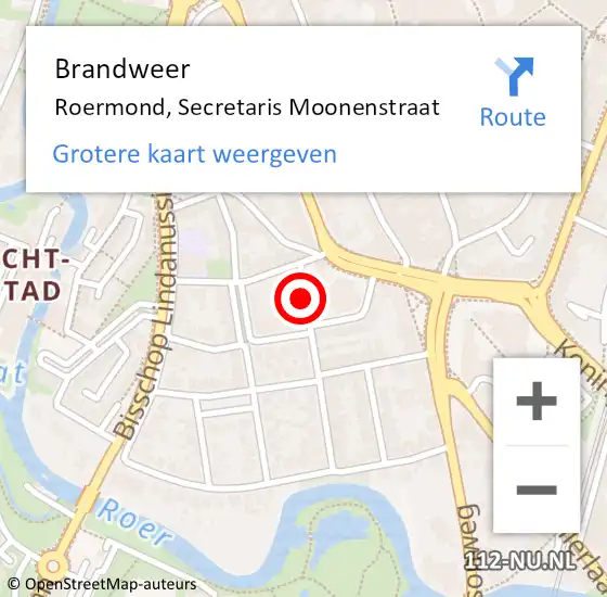 Locatie op kaart van de 112 melding: Brandweer Roermond, Secretaris Moonenstraat op 21 november 2018 13:24