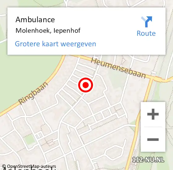 Locatie op kaart van de 112 melding: Ambulance Molenhoek, Iepenhof op 15 maart 2014 10:24