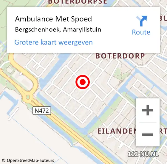 Locatie op kaart van de 112 melding: Ambulance Met Spoed Naar Bergschenhoek, Amaryllistuin op 21 november 2018 13:56