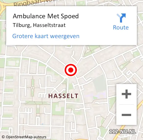 Locatie op kaart van de 112 melding: Ambulance Met Spoed Naar Tilburg, Hasseltstraat op 21 november 2018 14:34