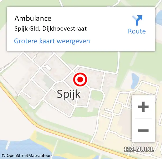 Locatie op kaart van de 112 melding: Ambulance Spijk Gld, Dijkhoevestraat op 21 november 2018 14:52