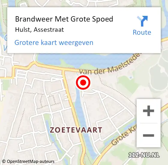 Locatie op kaart van de 112 melding: Brandweer Met Grote Spoed Naar Hulst, Assestraat op 21 november 2018 14:55