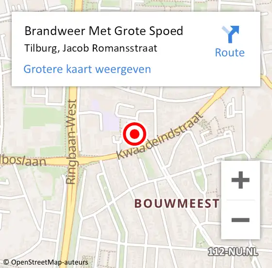Locatie op kaart van de 112 melding: Brandweer Met Grote Spoed Naar Tilburg, Jacob Romansstraat op 21 november 2018 15:43
