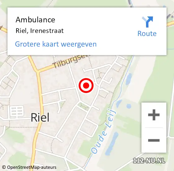 Locatie op kaart van de 112 melding: Ambulance Riel, Irenestraat op 21 november 2018 16:08