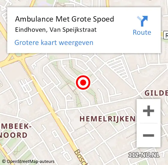 Locatie op kaart van de 112 melding: Ambulance Met Grote Spoed Naar Eindhoven, Van Speijkstraat op 21 november 2018 16:20
