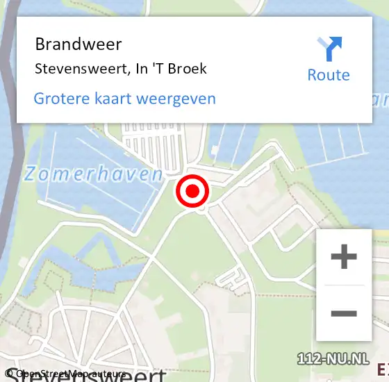 Locatie op kaart van de 112 melding: Brandweer Stevensweert, In 'T Broek op 21 november 2018 16:45